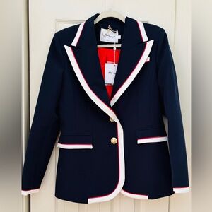 “Artigli” Navy Blue Blazer with White and Red Accents and gold buttons